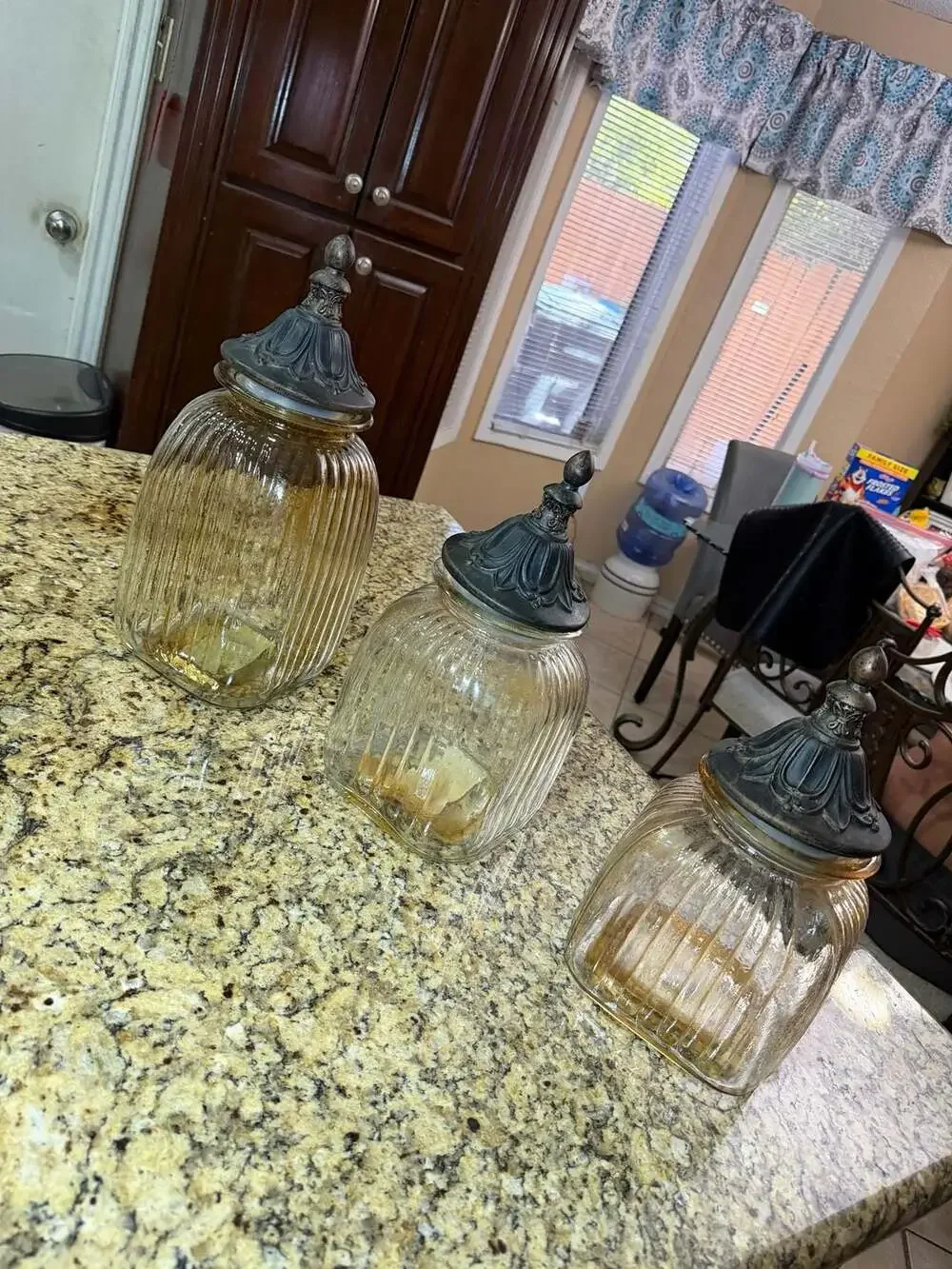 Display Jar With Cross Finial Lid Set of 3